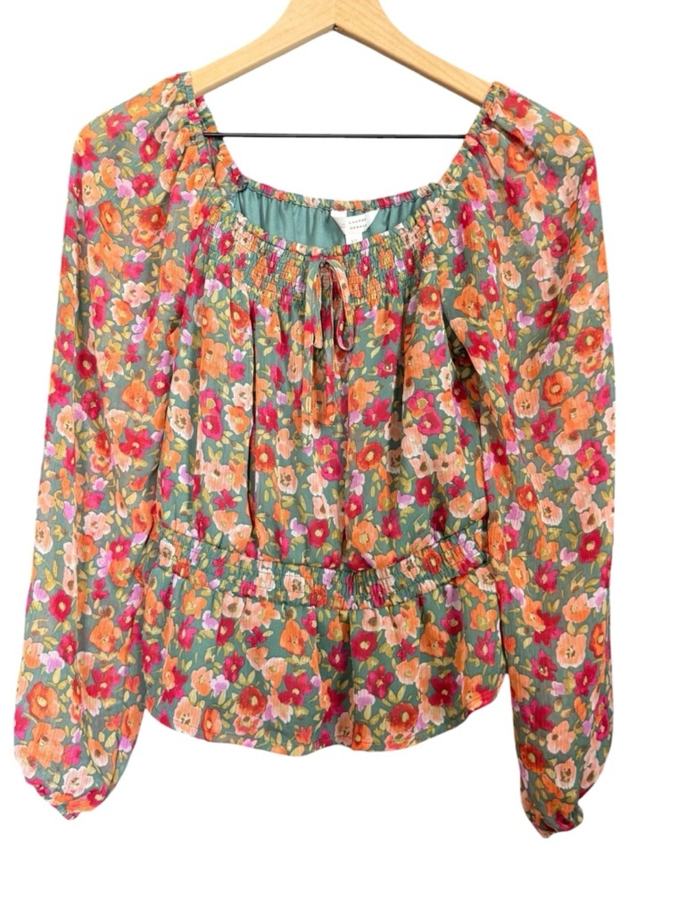 NWT Lauren Conrad Floral Multi Colored Peasant Long Sleeve Blouse